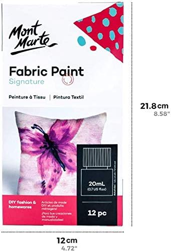Mont Marte Signature Fabric Paint, 12pc x 0,7oz, adequado para moda DIY e artigos para casa