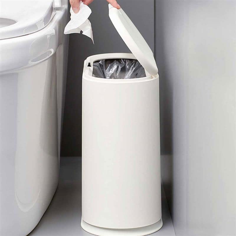 Lixo plástico fino Genigw com tampa superior, lata de lixo branco para banheiro, sala de estar, escritório e cozinha