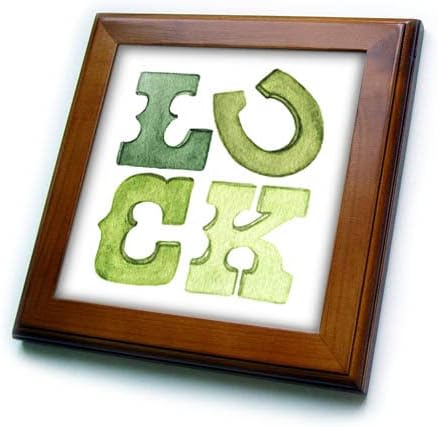 3drose St Patricks Day Imagem de Aquarela Green Luck Word Ilustração - ladrilhos emoldurados