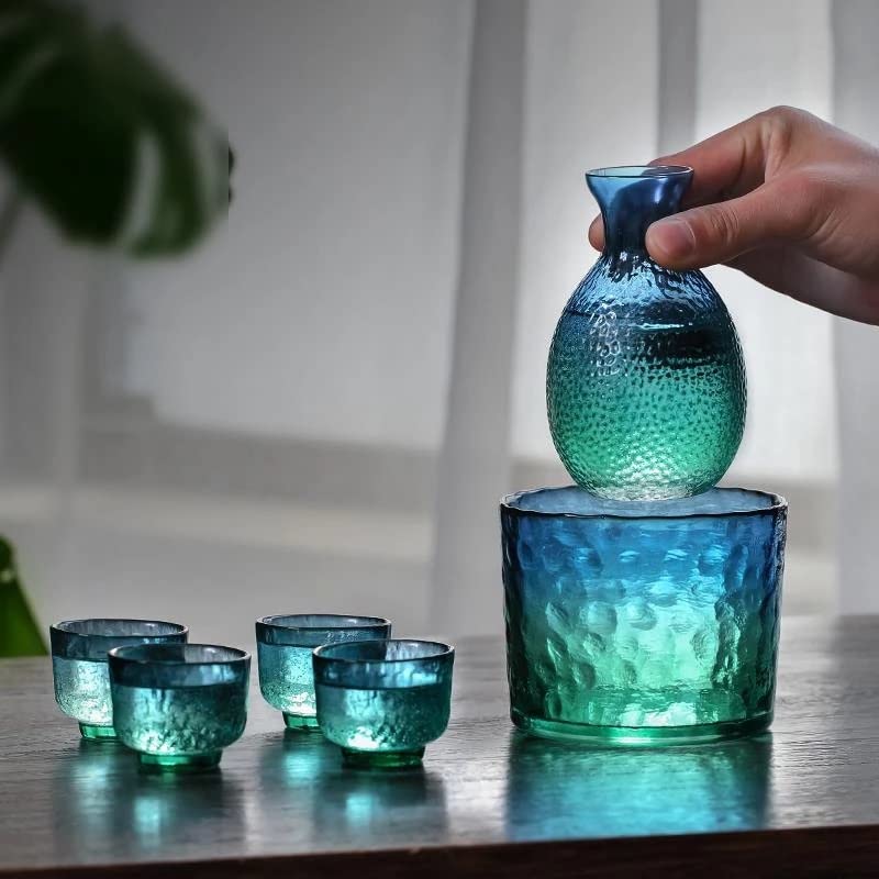 Zyzmh saquê de vidro martelado com vidro de vidro de vidro verde vidro verde vinho quente panela malaquita azul green pote