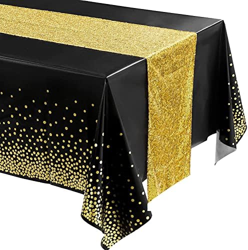 Toalha de mesa de ouro preto e tabela de lantejoulas de mesa de mesa de mesa de mesa de plástico para festas para festas Toca de mesa