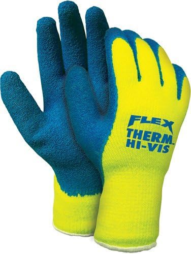 MCR Safety 9690ym Flex-Therm Acrylic Shell Luvas masculinas com palmeira e pontas de dedos de látex, azul/amarelo, médio,