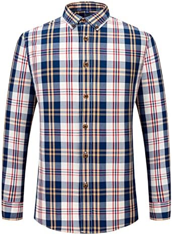 Button xadrez de flanela camisetas para homens Casual de manga longa camisa para baixo com bolsos camisa clássica de rugas fit clássica