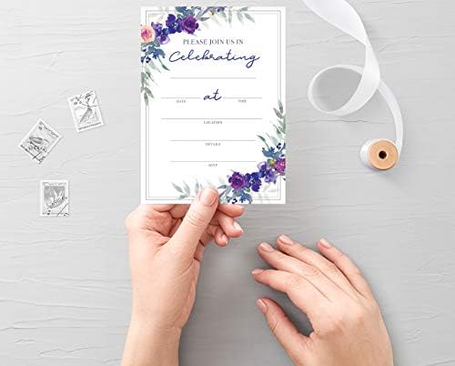 M MERCADO NO PENSO FLORAL PURPLE MAINSTREET, convites de casamento com envelopes - pacote 25