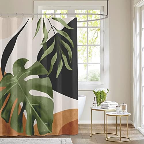 Qahing abstrato de chuveiro tropical cortina de planta folha de palmeira cortinas botânicas de chuveiro de poliéster de poliéster com