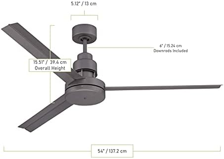 Craftmade Mnd54fb3 Mondo 54 Modern Mount Mount Outdoor Teto Fan com controle remoto, 3 lâminas, preto plano