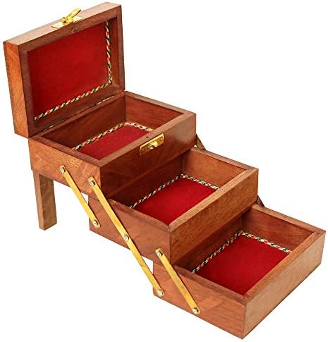 ITOS365 Caixa de jóias de madeira artesanal para o organizador de jóias femininas.