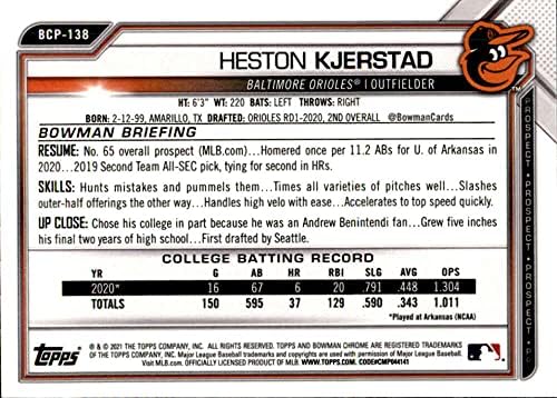 2021 Bowman Chrome Prospects BCP-138 Heston Kjerstad Baltimore Orioles MLB Baseball Trading Card