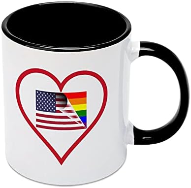 Eu amo caneca de café cerâmica de coração vermelho arco-íris