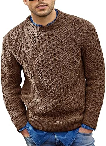 Padaso suéter feio plus size, suéter masculino de moda sólida no pescoço redondo de malha de manga comprida