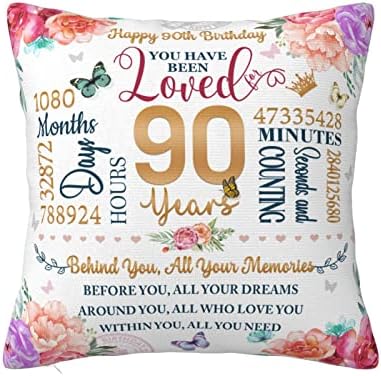 Presentes de aniversário de 90 anos para capa de travesseiro para mulheres, presentes para travesseiros de 90 anos 18 x 18,