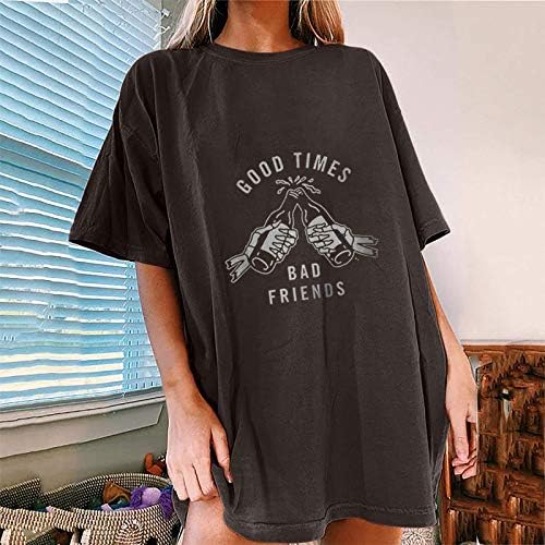 Tampas de tamanho grande feminino, impressão gráfica de pescoço redondo de manga curta Túnica solta Túnica Top Women Tshirts