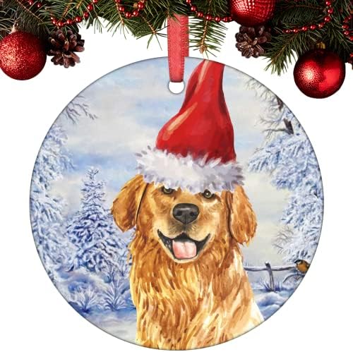 GodBlessInign Ornamentos de Natal Cão Golden Retriever usando chapéu de Papai Noel Ornamentos de Natal Ornamentos