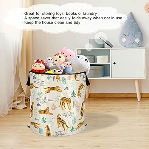 Tigres Pop -up Up Up Laundry Horty com tampa de cesta de armazenamento dobrável Bolsa de lavanderia dobrável para camping berçário