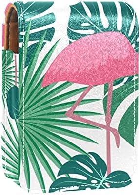 Caixa de batom de maquiagem para Flamingo Tropical Jungle Monstera Folhas de batom portátil com Mini Mini Makeup Saco leva até