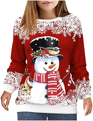 Camisas de Natal para Mulheres 2022 Moda Moda Gráfica Crewneck Swewelts Vintage Funny Funny Long Slave Cozy Tunic Tops Roupfits