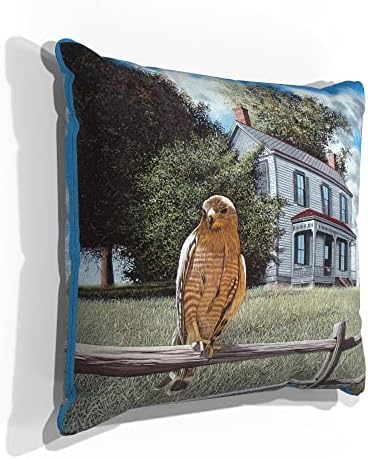 Guardian of the House - Cooper's Hawk Faux Suede Sofá Pillow do desenho e pintura do artista Mike Bennett 18 x 18.