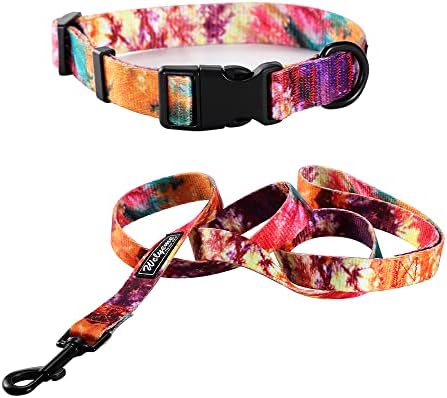 Welyeme Dog Collar e Leash Set para Xsmall Pequenos cães grandes médios, listras de arco -íris, colarinho de cachorro de tinta)