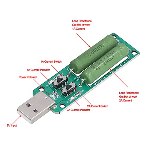 EUJGOOV 2PCS USB TESTENTE DE TESTE DE PODER RESISTOR DO BANCO DE ENERGIA 5V1A/2A/3A Resistência de carga comutável descarregando