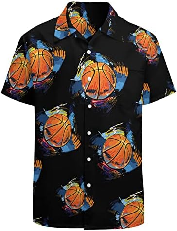 Camisas masculinas de basquete Manga curta Botão para baixo blusa camiseta casual camisetas de praia com bolso