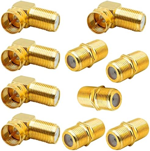 Conector de cabo coaxial de 10 pacote de 90 graus e extensor de cabo coaxial RG6, adaptador de ouro do tipo F-Type Angle