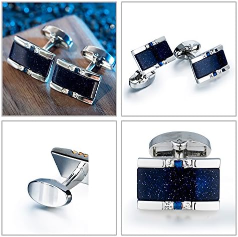 Bagtu Starry Sky Cufflinks e clipe de gravata com caixa de presente e cartão de felicitações Galaxy Blue Dark Links e Tie