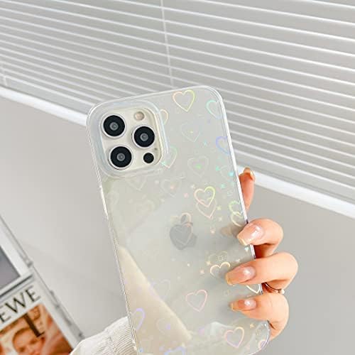 Shinymore Compatível com iPhone 12 12 Pro Case, Cute Clear Laser Glitter de silicone macio Holografia Love Padrão de coração Slim Protetive Profact à prova de choque Girls Caso Caso para iPhone 12 12 Pro