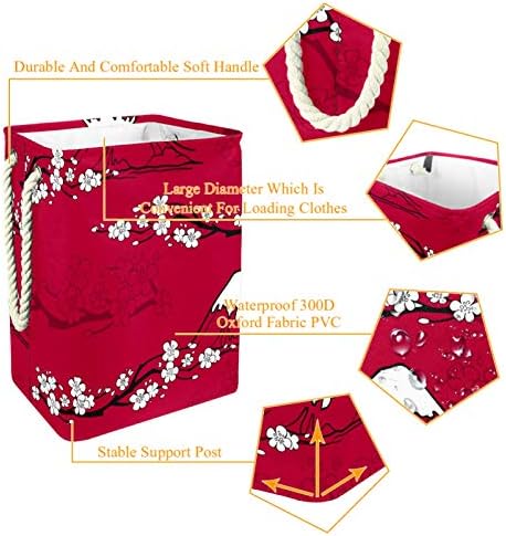 Cesto de lavanderia japonesa cereja fujisan padrão cesto de armazenamento de lavanderia dobrável vermelho com alças suportes