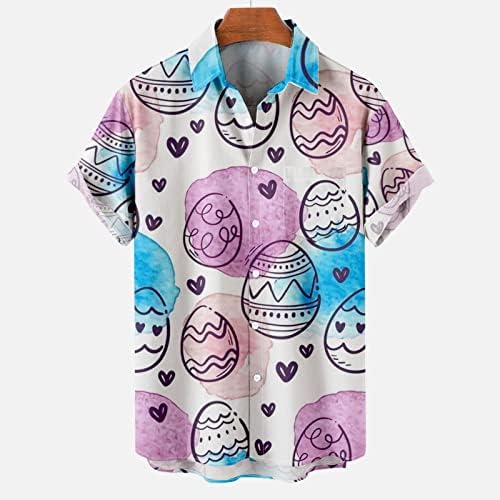 XIPCOKM TEES de Páscoa para homens, Button de manga curta da Páscoa para baixo camisetas havaianas Men Fashion Print Blouse Blouse com bolso