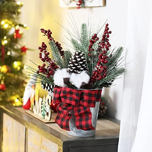 Ckoza Decorações de Natal simuladas algodão pinheiro de pinho de pinheiro mini ferro de ferro, árvore de natal, pinha