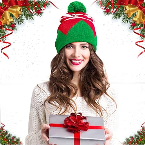 Chapéu de malha elfo de Natal para malha adulta chapéus de santa festa de natal chapéu de inverno chapéu de gorro vermelho listras brancas com pom bola verde bola de ano novo