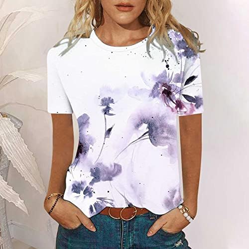 Top Tee for Women Summer Summer Fall Sleeve Rouve Fashion Cotton Crewneck Painting Pintura Flor Graphic Shirt UM UM