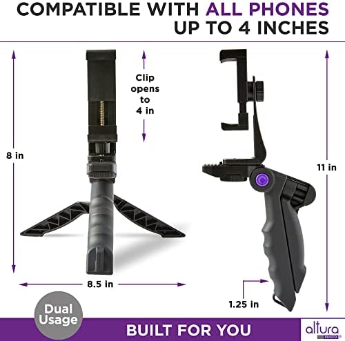 Tripé da foto altura para iPhone - estabilizador de telefone e tripé celular com punho estável ergonômico - 360 graus de telefone