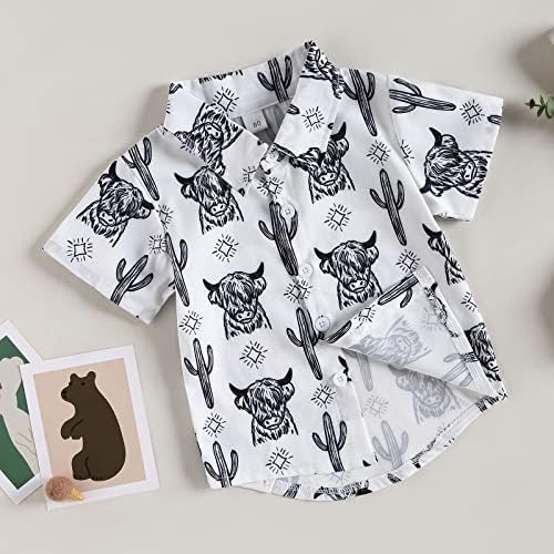 Criança menino menino roupas ocidentais vaca button up camisetas lapela de manga curta camiseta cowboy de verão tee tops