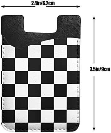 Black White Race Bandeira quadriculada Phone Titular PU Coloque de couro Caso Case Bolsa 3M Mangas adesivas para todos