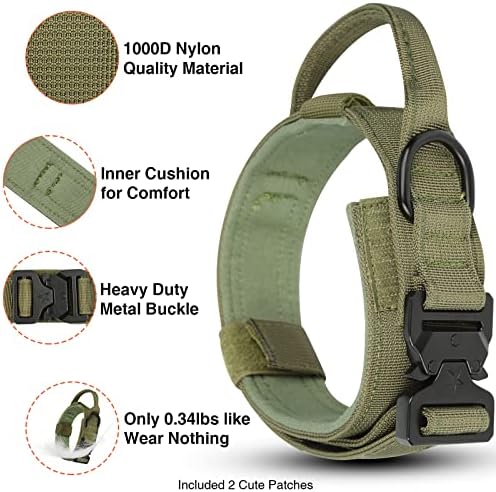 Wanyang Tactical Dog Collar, colarinho militar ajustável com alça e fivela de metal pesado, colar de cachorro de nylon