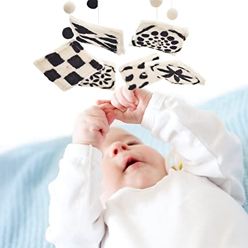 GLACIART ONE MOBELE DE CRIM DE BEBÊ NEGRA E BRANCO | Baby Safe High Contrast Baby Toys Mobile de lã, decoração de quarto de bebê neutro para menino e menina | Desenvolve habilidades cognitivas, visuais e motoras | Ótima ideia de presente