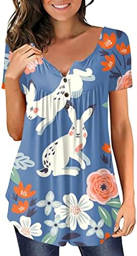 Tops fofos para mulheres Páscoa feminina manga curta Crew pescoço coelho ovo impresso camiseta top algodão casual