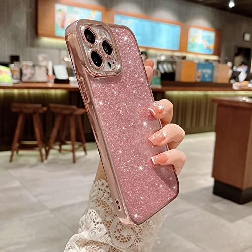 Mgqiling compatível com iPhone 13 Pro Max Glitter Plating Case, Luxury Bling Spirly Shiny Clear Caso para iPhone 13 Pro Max 6.7 Proteção à câmera Proteção à prova de choques Soft TPU para Mulheres Rosa Pink