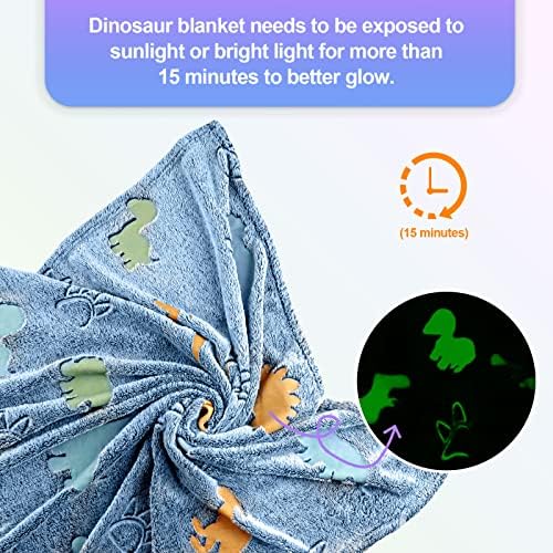 Cobertor de dinossauro para meninos, brilho no cobertor escuro para crianças, cobertor para crianças para meninos