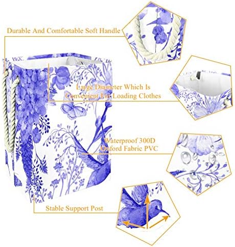 Hidrangea roxa nãoee e beija -flor grande banda de armazenamento cesto de lavanderia dobrável para cesto de berçário e quarto de crianças