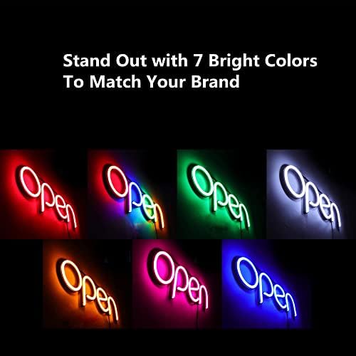 LED LIGADO OPEN, signo aberto de 16x6 polegadas para negócios, com vários modos piscantes, ideal para restaurante,
