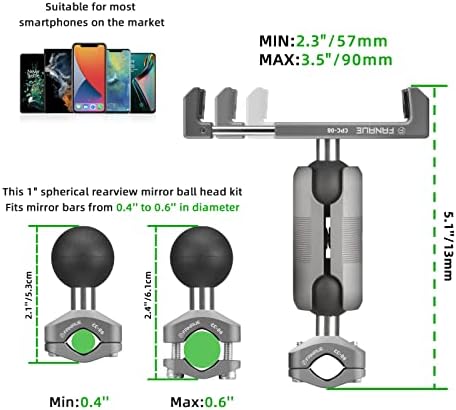 Montagem do telefone de motocicleta fanaue para clipe de espelho retrovisor - base de parafuso em U, 360 ° ajustável com