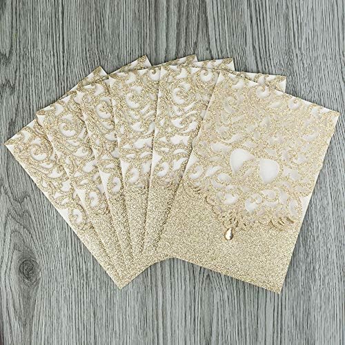 Convites de casamento a laser cortados com envelopes com papel imprimível em branco - 25pcs Gold Glitter 4,7 '