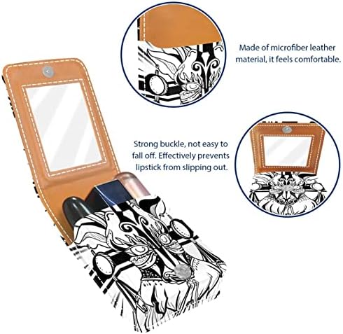 Mini maquiagem de Oryuekan com espelho, bolsa de embreagem Leatherette Lipstick Case, Psyche Art Retro Elk Padrão