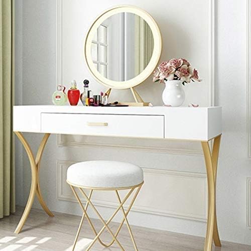 Espelho de maquiagem wpyyi - redo retro redonda bela tendência ferro forjado ferro com leve elegante minimalista generoso espelho