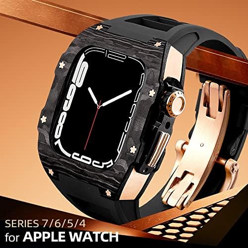CZKE Protetor Apple Watch 44mm 45mm Metal de luxo Modificado de fibra de carbono de fibra de carbono Acessórios para iwatch 7