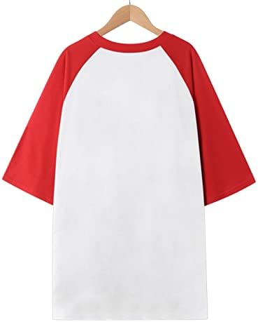 T-shirts de bloco colorido de raglan de beisebol feminino camisetas de verão engraçado de manga curta de manga curta camisetas de pescoço casual