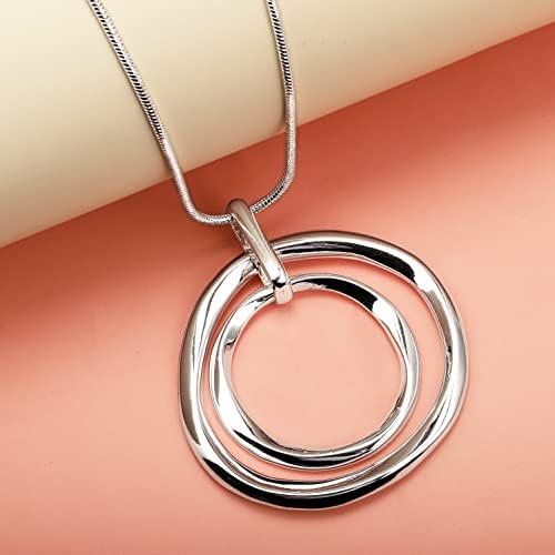 Jiulory Circle Colar, pingente de círculo duplo da corrente de camisola longa, colar de jóias de ouro elegante e simples