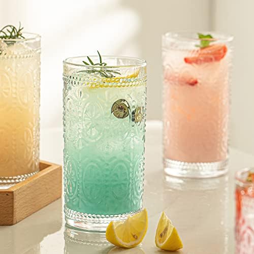 Polidream elegante conjunto de copos vintage - 4 copos de bebida em relevo, copos de vidro temperado para suco, água,